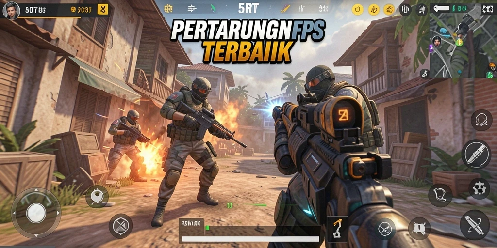 Tampilan gameplay intens dari 5RT dalam pertempuran FPS.