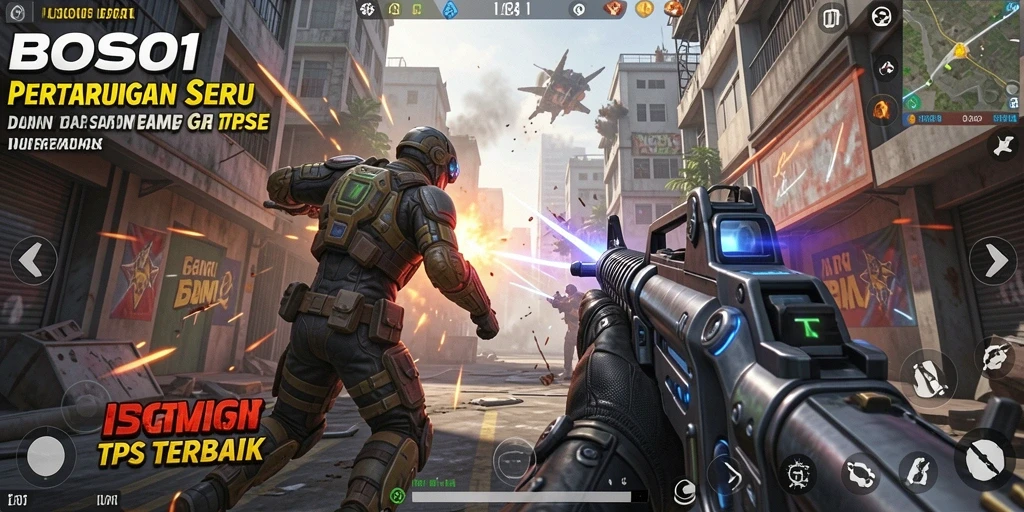 Tampilan gameplay intens dalam aksi tembak-menembak.