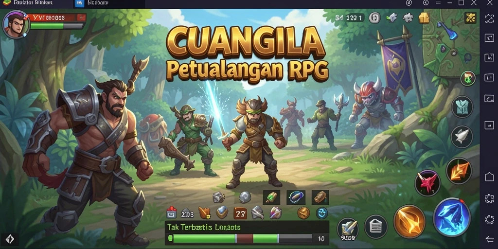 Screenshot CUANGILA menampilkan pertempuran epik dalam gameplay RPG.