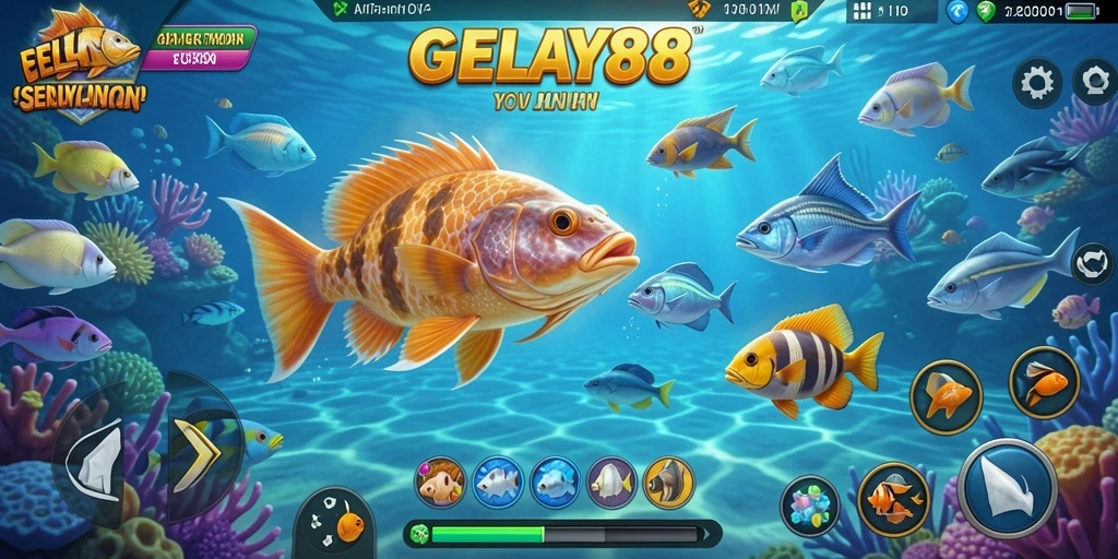 Tampilan gameplay menarik dengan aksi tembak ikan yang seru.
