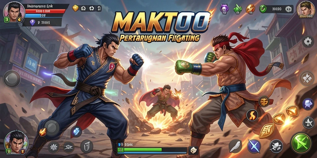 Tangkapan layar gameplay MAKTOTO menampilkan pertarungan intens antara karakter.