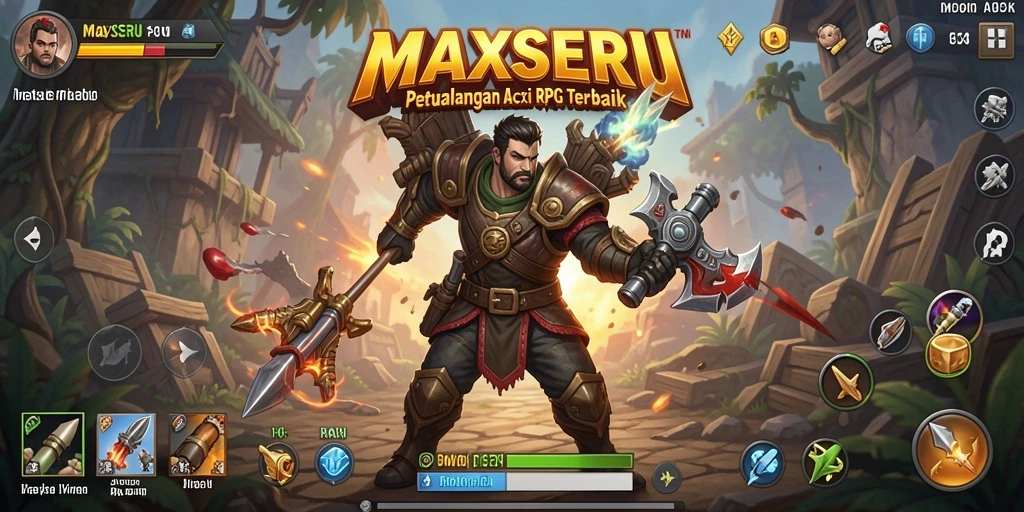 Tampilan aksi seru dalam gameplay <strong>MAXSERU</strong> dengan efek visual yang menakjubkan.