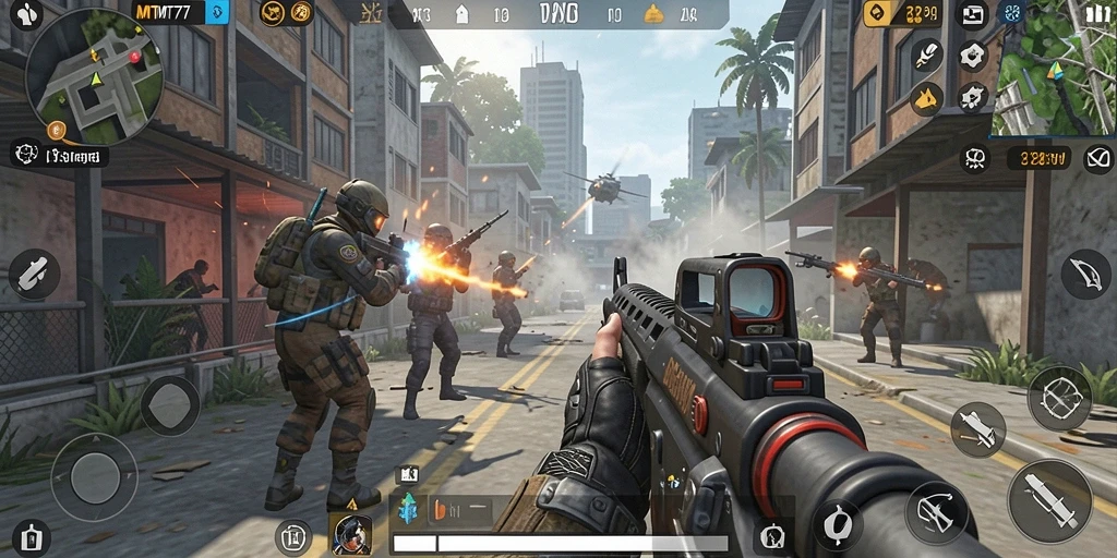 Tampilan screenshot MT777 menunjukkan aksi menembak yang mendebarkan.