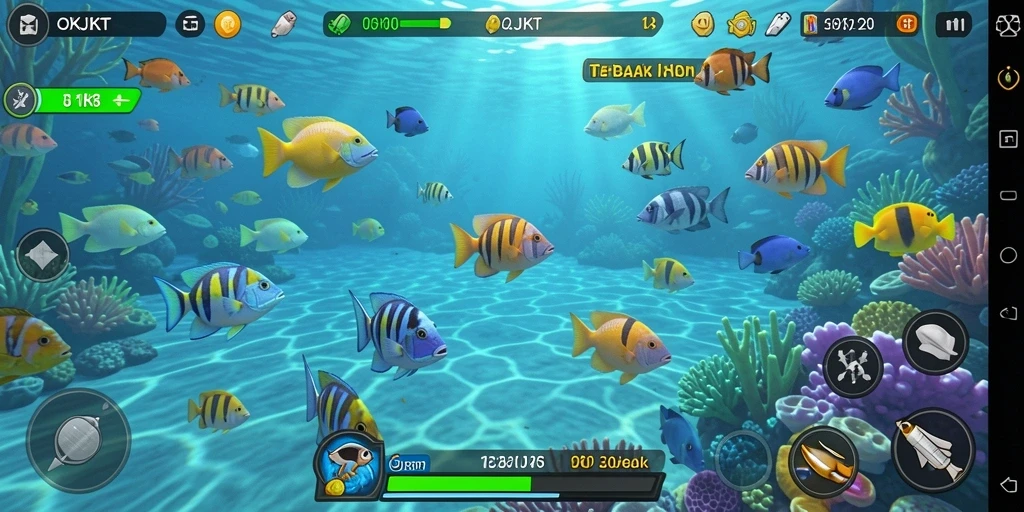 Tampilan gameplay seru dari OKJKT saat menangkap ikan.