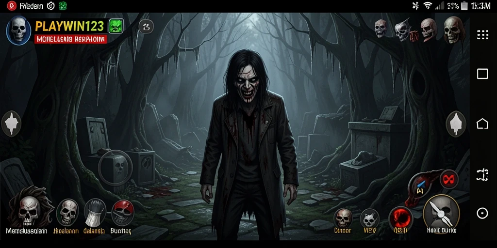 Screenshot utama PLAYWIN123 menampilkan ketegangan dalam suasana horor yang mencekam.