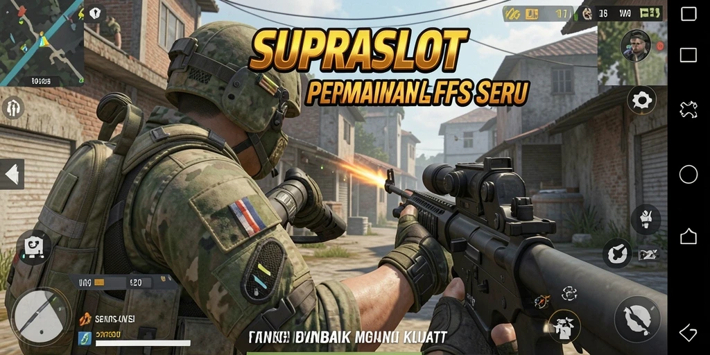 Screenshot menunjukkan aksi menembak intens dalam SUPRASLOT.