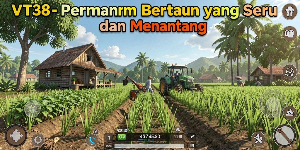 Screenshot gameplay VT38 menampilkan proses bertani yang menyenangkan.