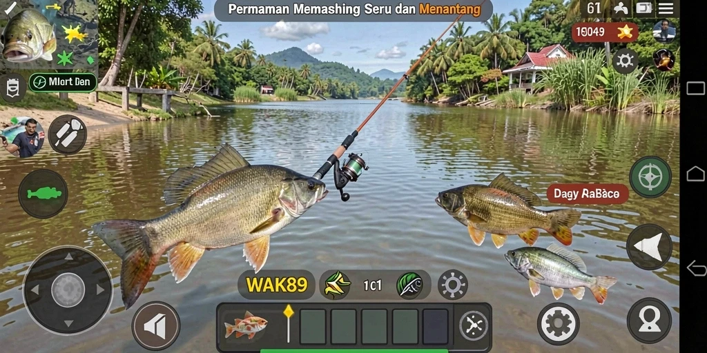 Tampilan gameplay memancing yang seru dan realistis di WAK89.