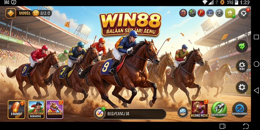 Screenshot gameplay WIN88 menunjukkan mobil balap melaju cepat di trek yang menegangkan.