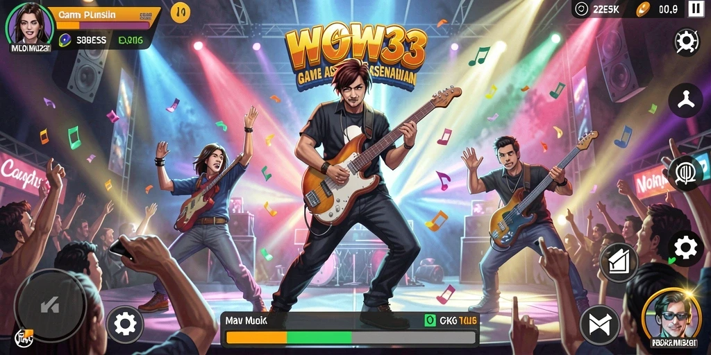 Screenshot gameplay WOW33 yang menampilkan interaksi musik yang seru.